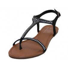 W8303L-B - Wholesale Women's "EasyUSA" Rhinestone Thong Sandals ( *Black Color )